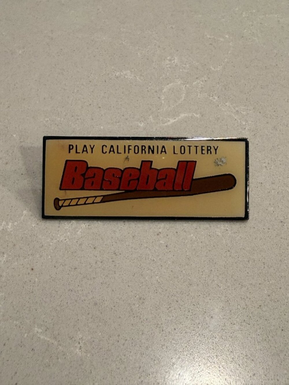 "Baseball" Bat California Lottery Lapel Pin Vintage Beige Color Pin, 2 x 0.67"